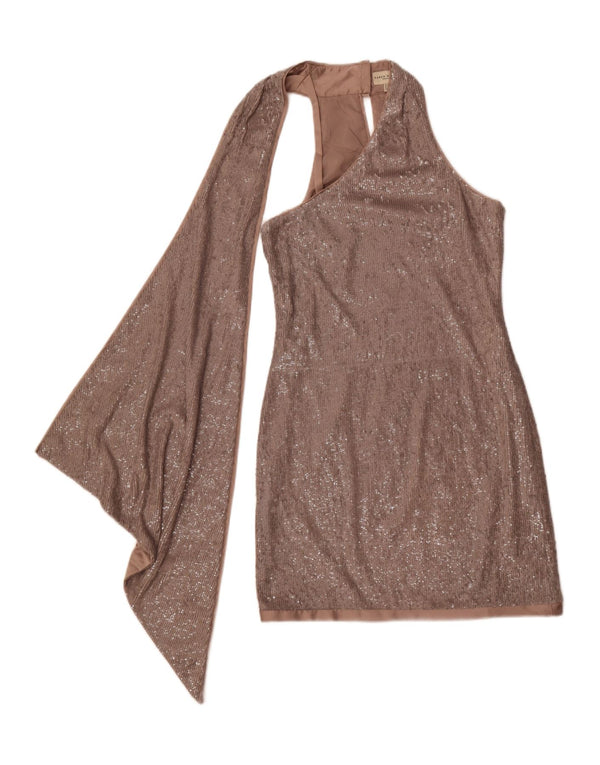 Karen Millen Womens One Shoulder Sequin Bodycon Dress UK 10 Small Beige