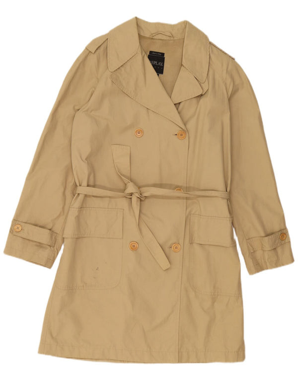 REPLAY Womens Trench Coat UK 14 Medium Beige Cotton
