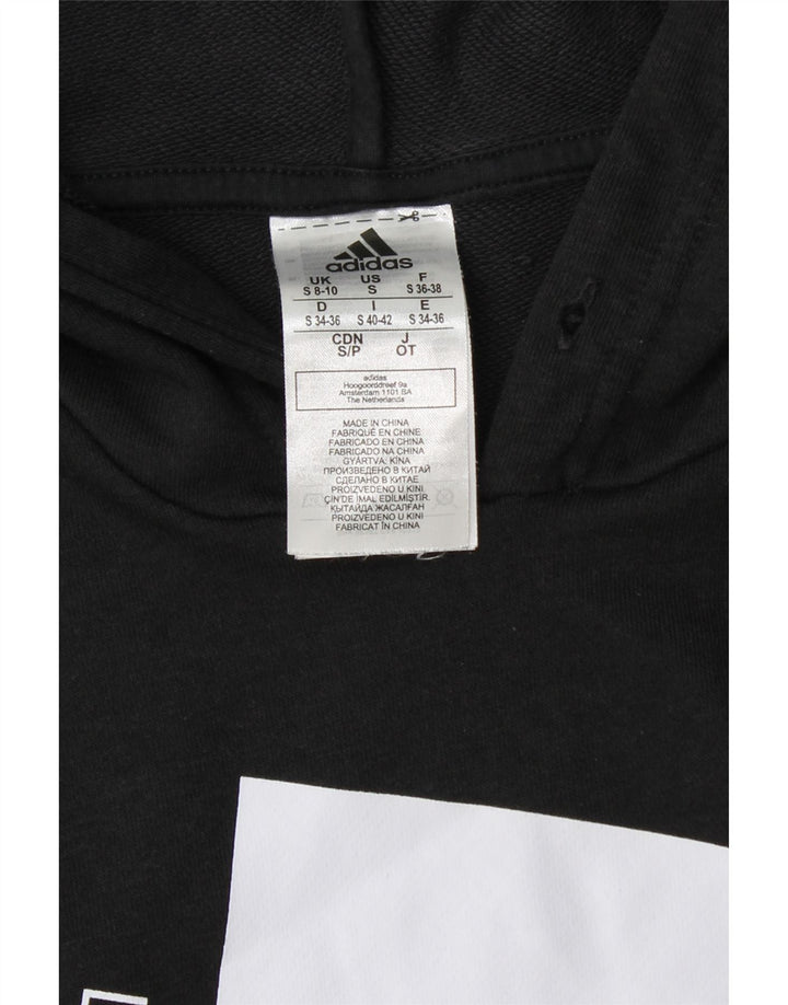 ADIDAS Womens Graphic Hoodie Jumper UK 8/10 Small Black Cotton