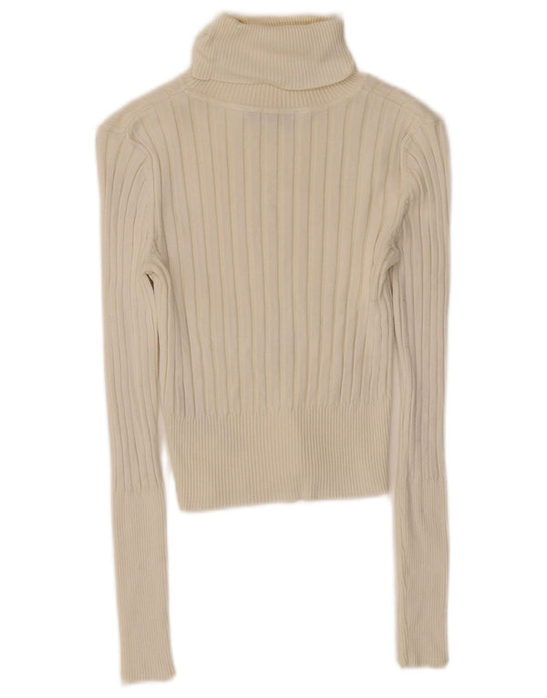 Zara Womens Crop Roll Neck Top Long Sleeve UK 10 Small White Viscose