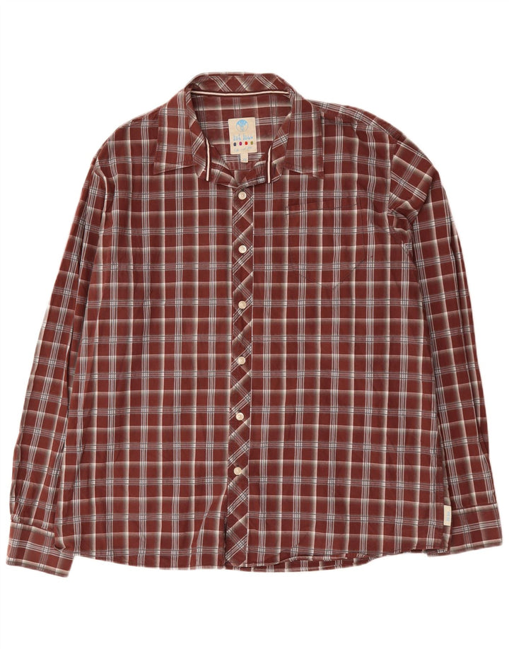 FAT FACE Mens Shirt 2XL Maroon Check Cotton