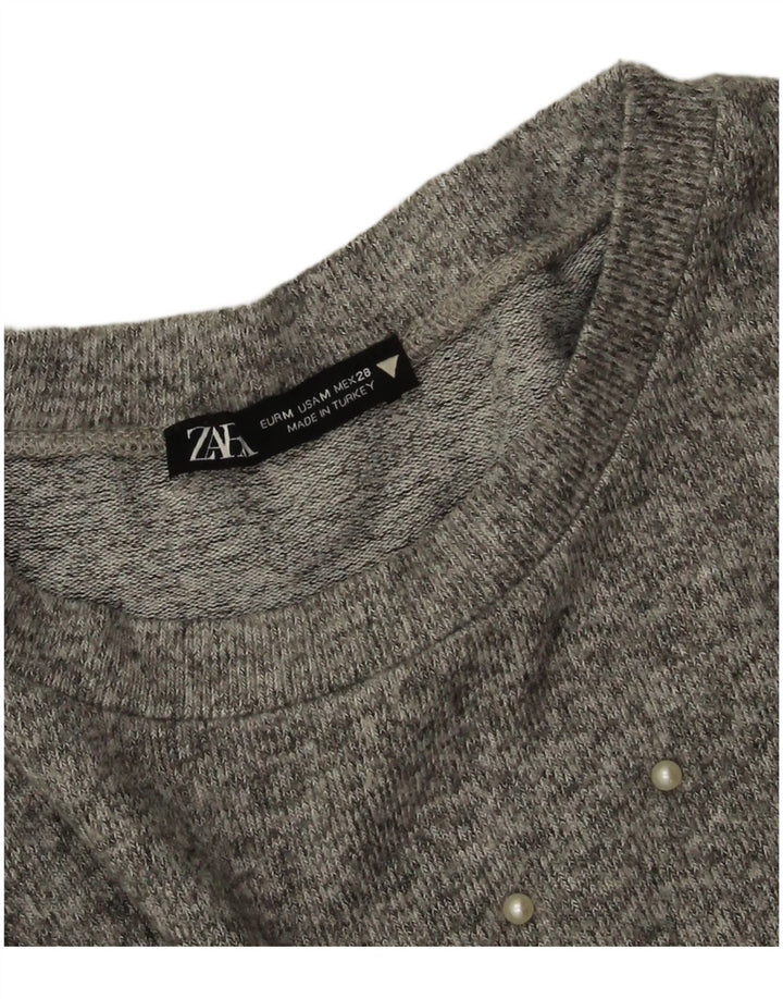 Zara Womens Oversized Crew Neck Jumper Sweater UK 14 Medium Grey
