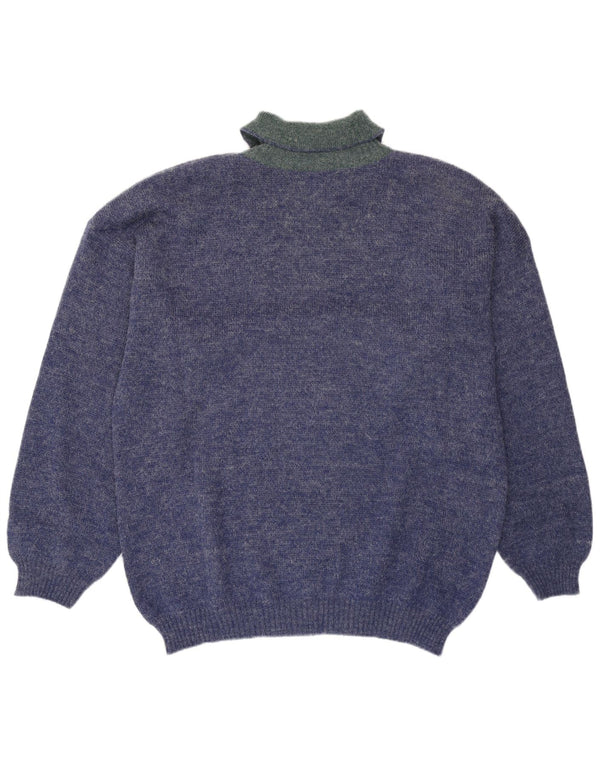 Blue Flame Mens Graphic Polo Neck Jumper Sweater XL Flecked