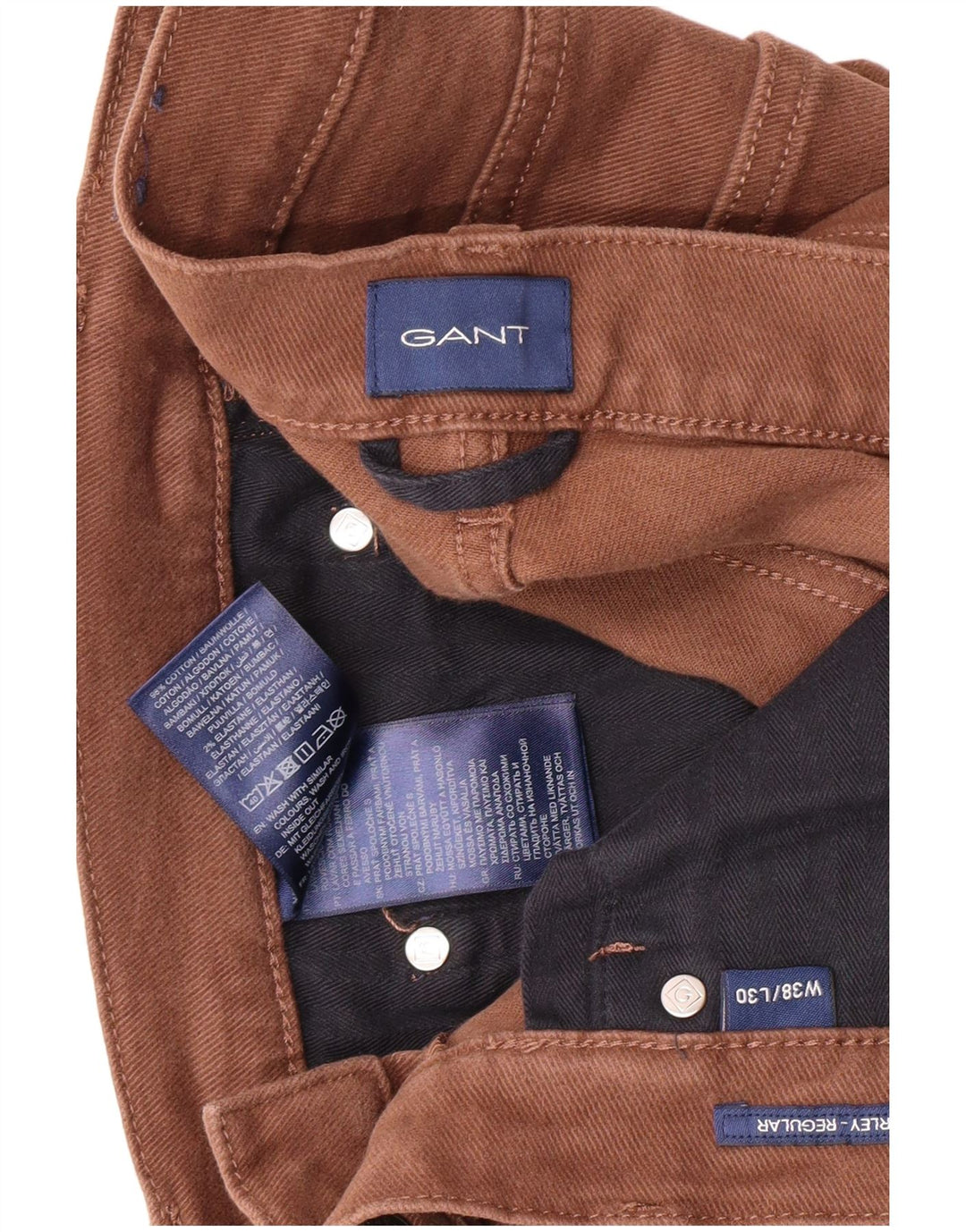 GANT Mens Straight Casual Trousers W38 L30 Brown Cotton