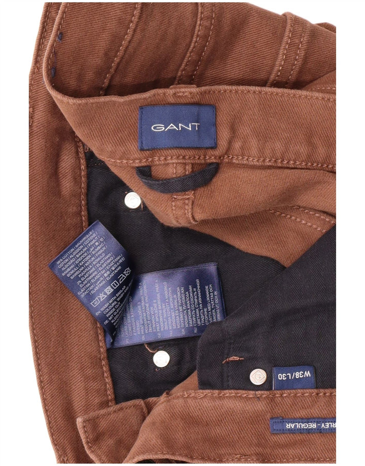 GANT Mens Straight Casual Trousers W38 L30 Brown Cotton