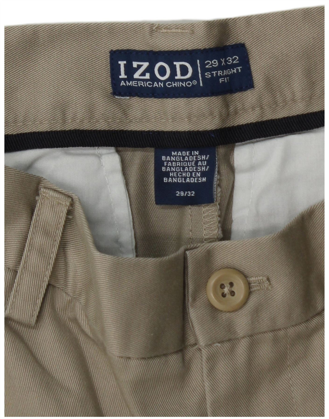 IZOD Mens Straight Chino Trousers W29 L32  Beige Cotton