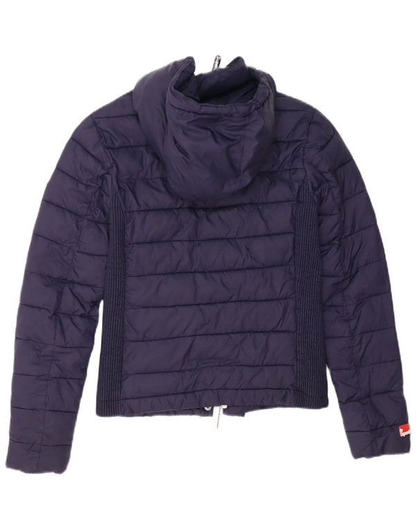 Superdry Womens Hooded Padded Jacket UK 6 XS Navy Blue Nylon