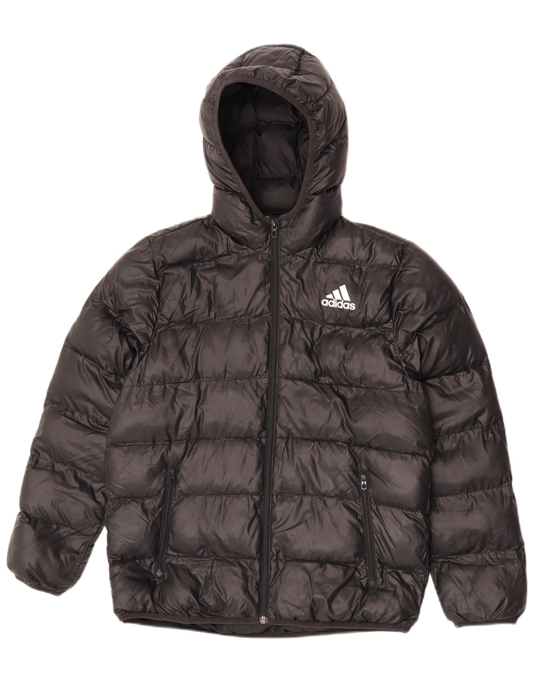 Adidas Boys Hooded Padded Jacket 13-14 Years Black Polyester