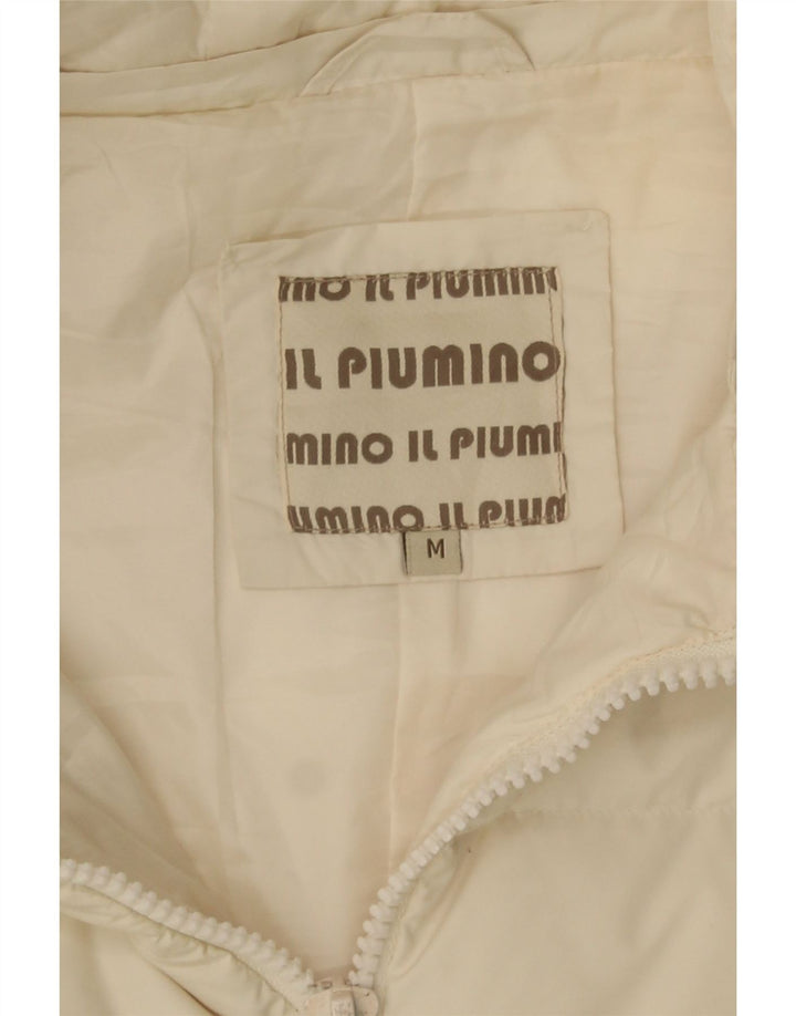 VINTAGE Womens Hooded Padded Coat UK 14 Medium Off White Polyester