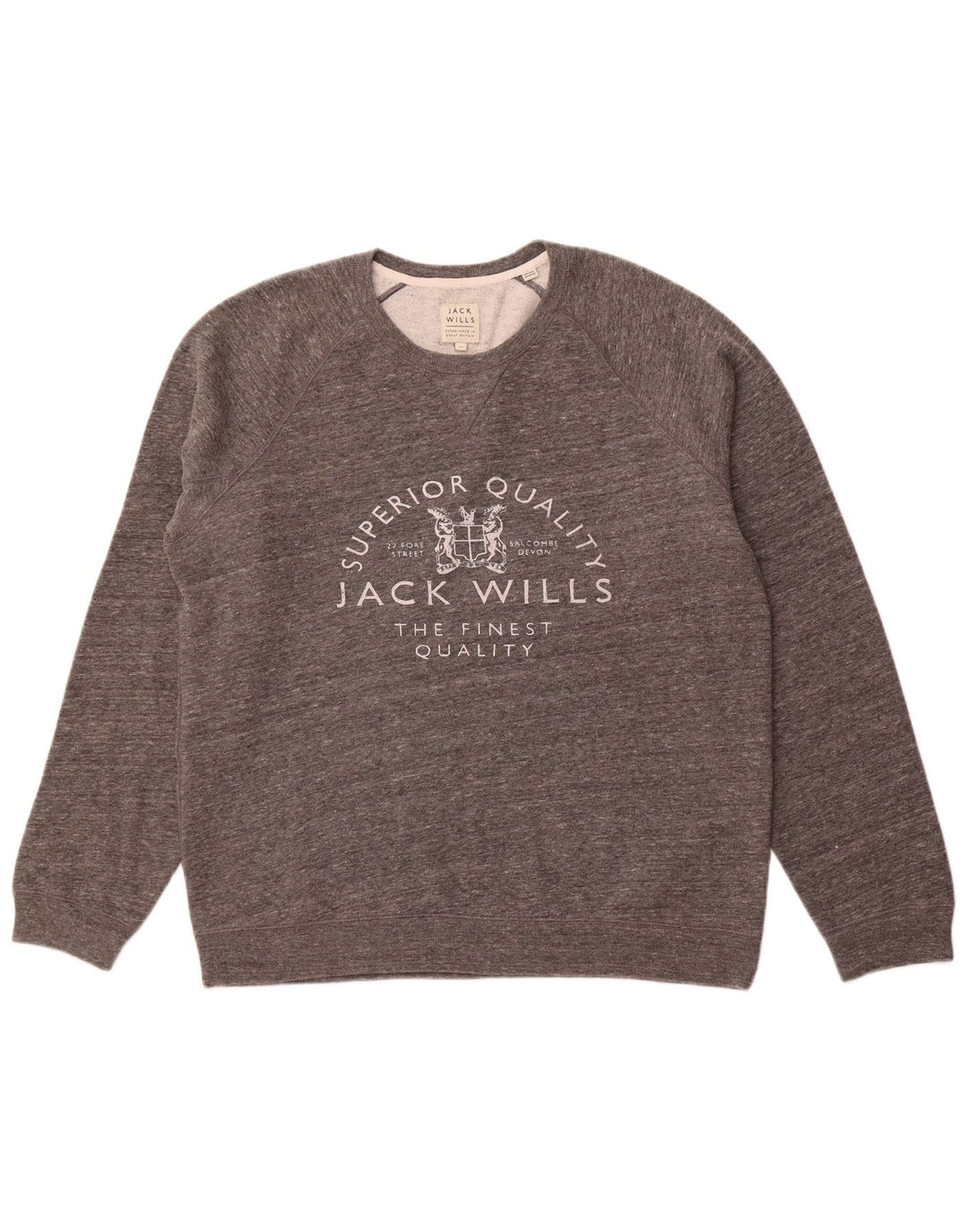 JACK WILLS Mens Graphic Crew Neck Jumper Sweater XL Grey Flecked Cotton