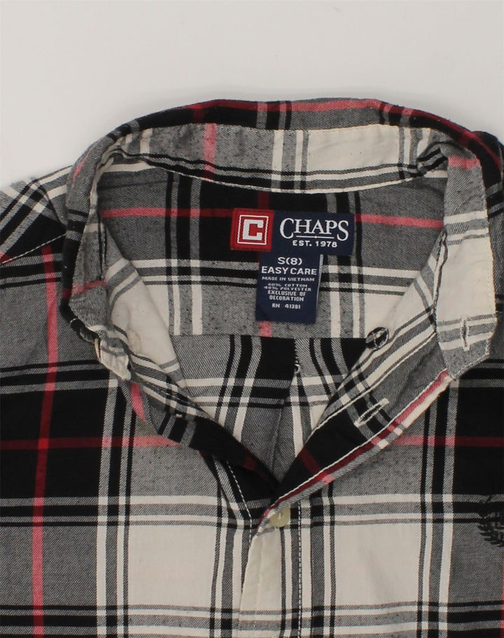CHAPS Boys Easy Care Shirt 7-8 Years Small  Grey Check Cotton | Vintage Chaps | Thrift | Second-Hand Chaps | Used Clothing | Messina Hembry 