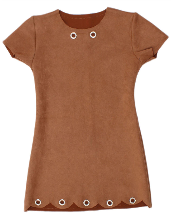Vintage Girls Shift Dress 3-4 Years Brown Polyester