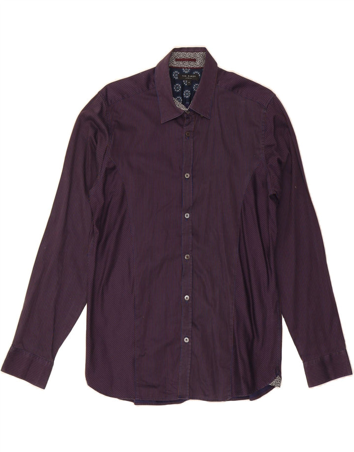 TED BAKER Mens Shirt Size 4 Large Purple Pinstripe Cotton Vintage Ted Baker and Second-Hand Ted Baker from Messina Hembry 