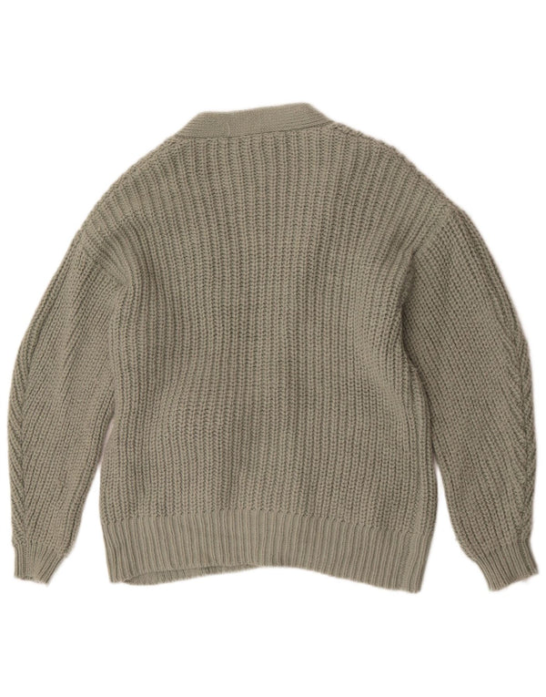 Zara Womens Oversized Front Tie Cardigan Sweater UK 10 Small Green Acrylic