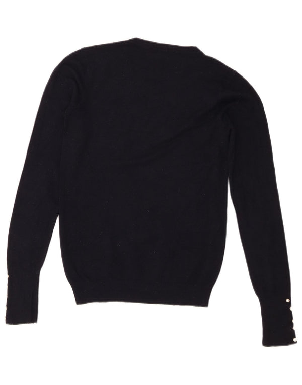 Zara Womens Crew Neck Jumper Sweater UK 10 Small Navy Blue Viscose