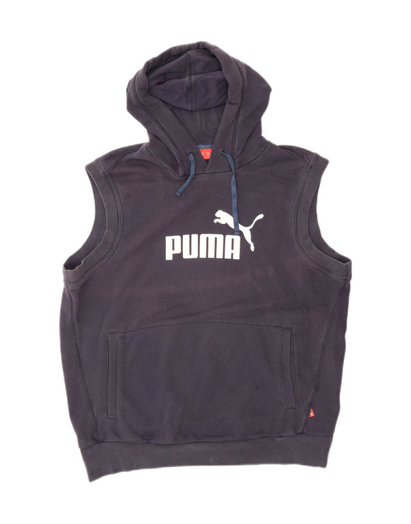 Puma Mens Graphic Sleeveless Hoodie Jumper Large Navy Blue Cotton