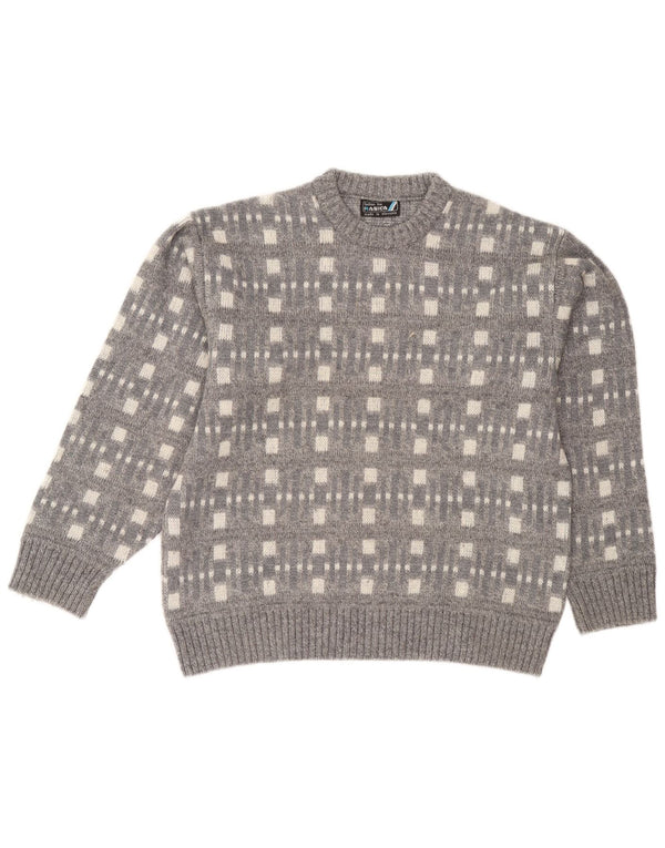 Rasica Mens Crew Neck Jumper Sweater Large Grey Geometric