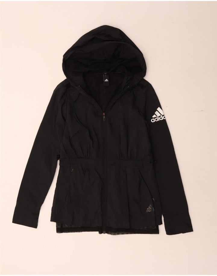 Adidas Womens Hooded Rain Jacket UK 10 Small Black Polyamide