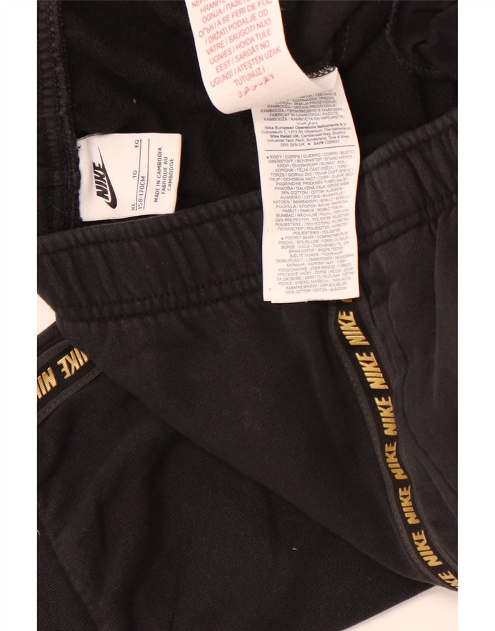 NIKE Girls Graphic Tracksuit Trousers Joggers 13-14 Years XL Black Cotton