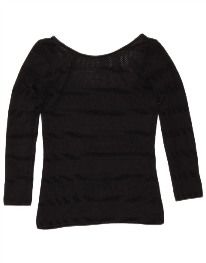GUESS Womens Crop Boat Neck Jumper Sweater UK 4 XS Black Striped