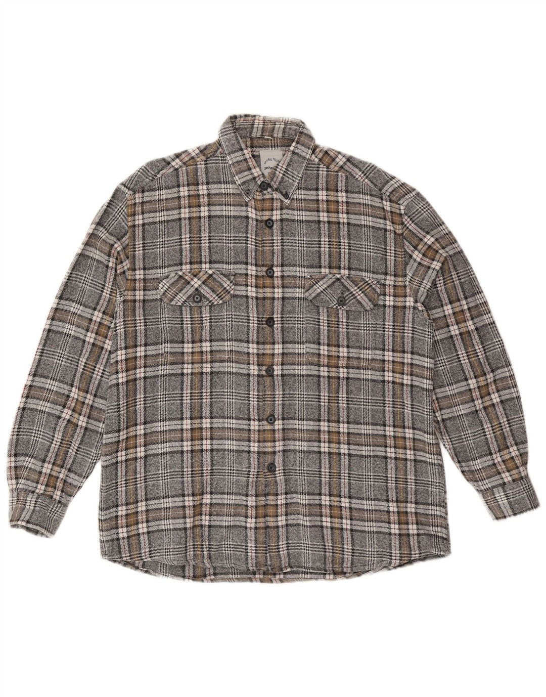 Vintage Mens Flannel Shirt Size 41/42 Large Grey Check Cotton