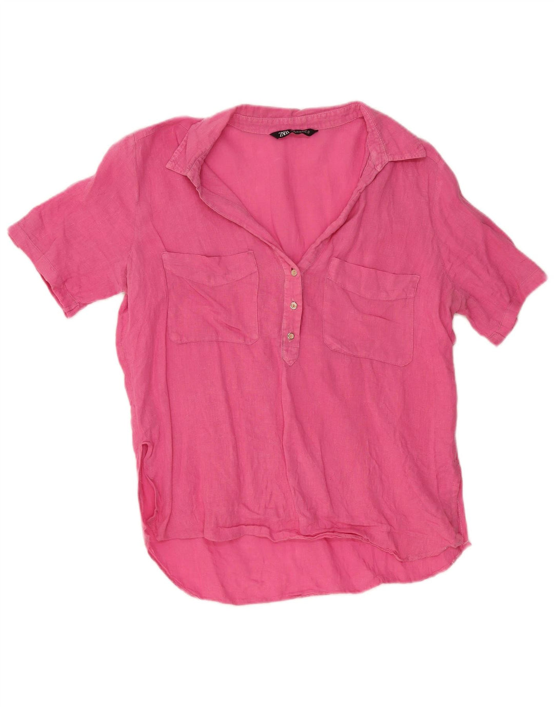 ZARA Womens Short Sleeve Shirt Blouse UK 18 XL Pink