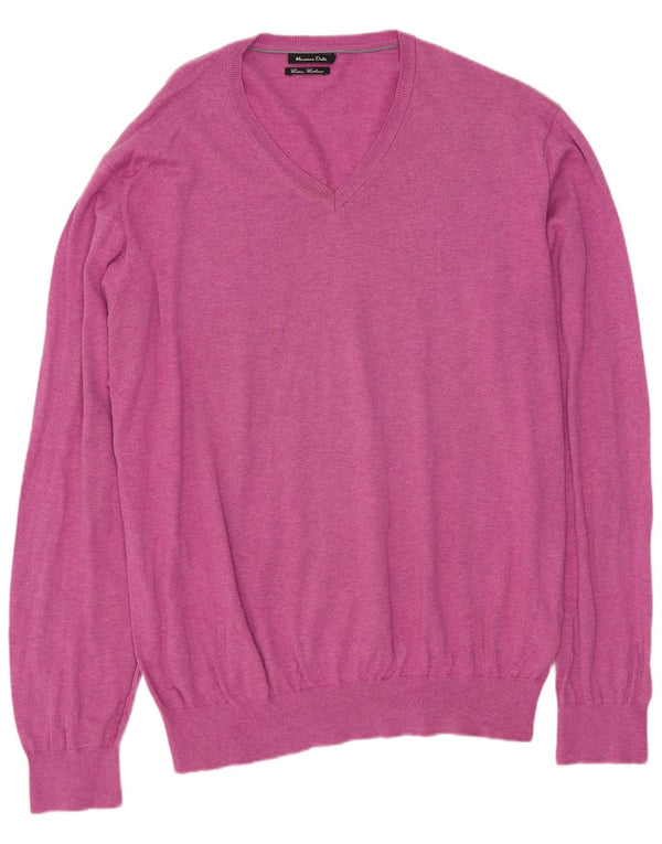 Massimo Dutti Womens V-Neck Jumper Sweater UK 18 XL Pink Cotton
