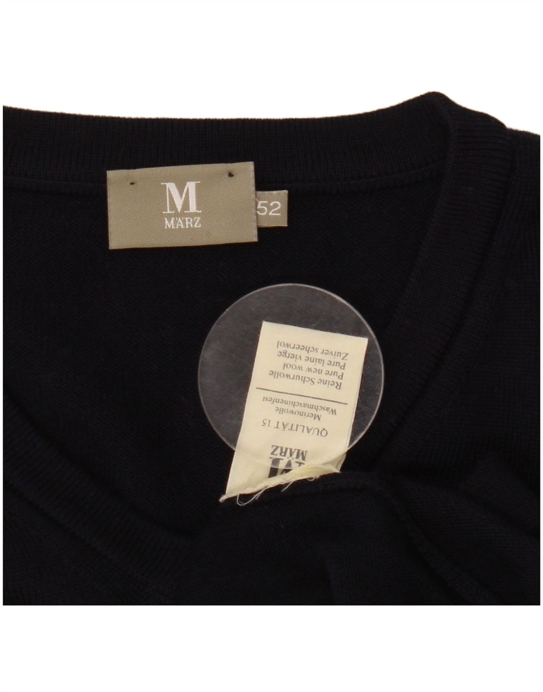 MARZ Mens V-Neck Jumper Sweater IT 52 Large Navy Blue Wool