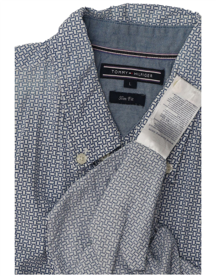 TOMMY HILFIGER Mens Slim Fit Shirt Large Blue Geometric Cotton