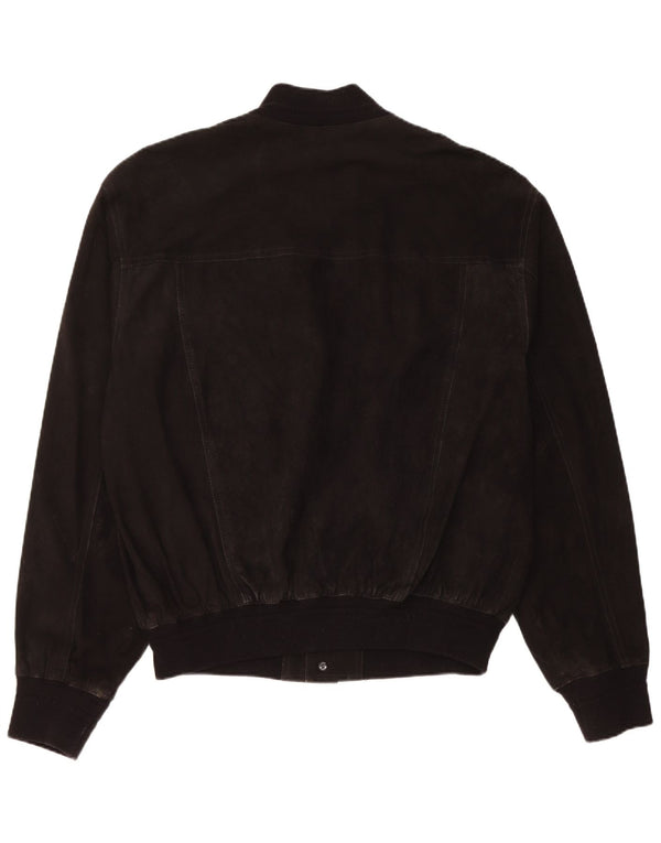 Vintage Mens Suede Bomber Jacket IT 54 2XL Black Leather