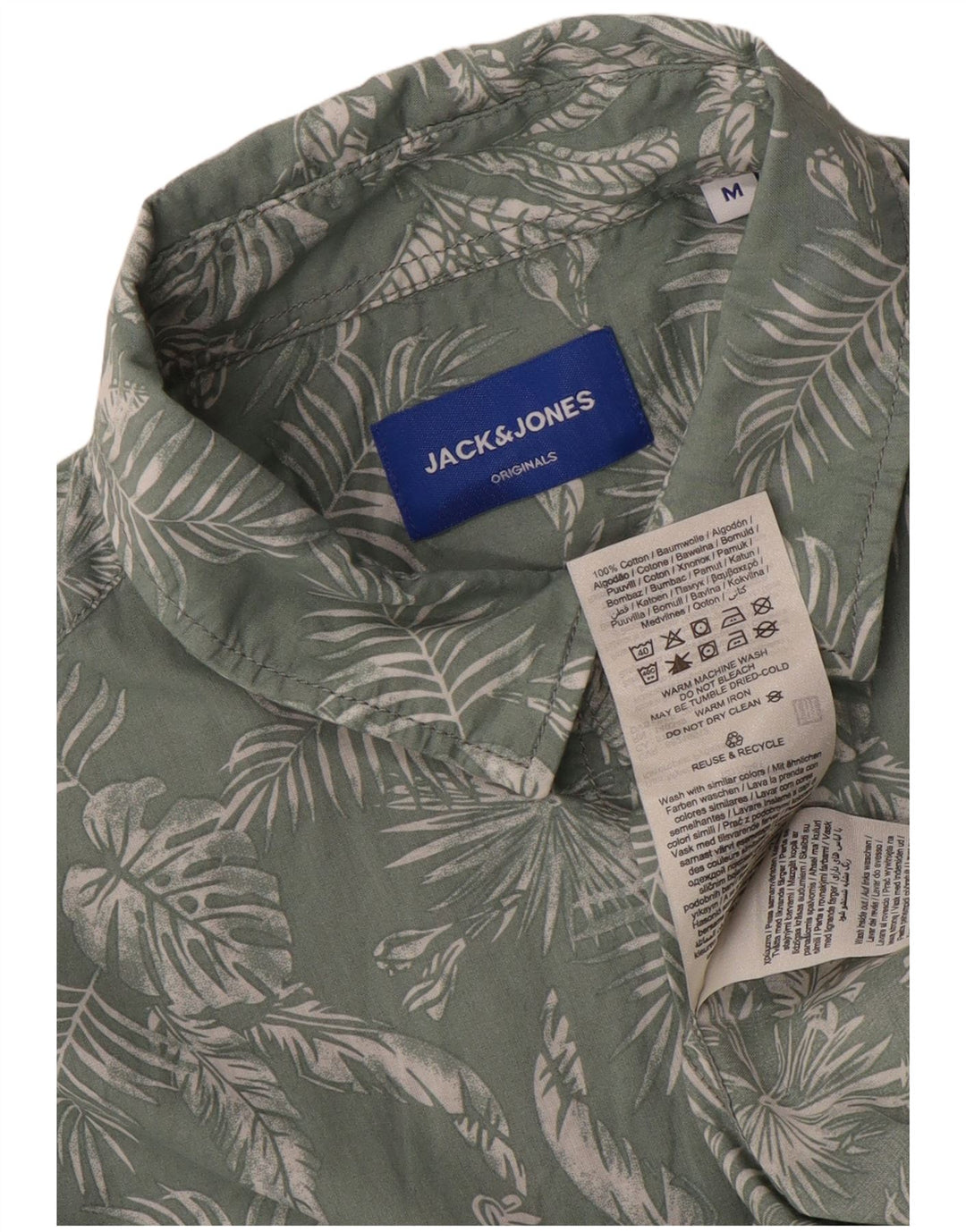 Jack & Jones Mens Short Sleeve Shirt Medium Green Floral Cotton