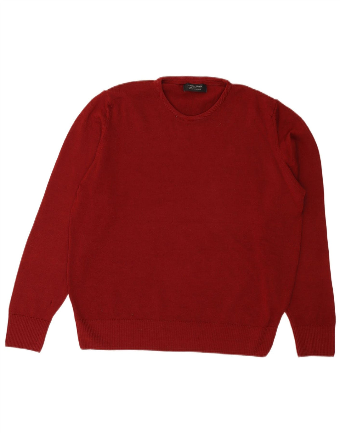 Zara Mens Crew Neck Jumper Sweater Medium Burgundy Wool
