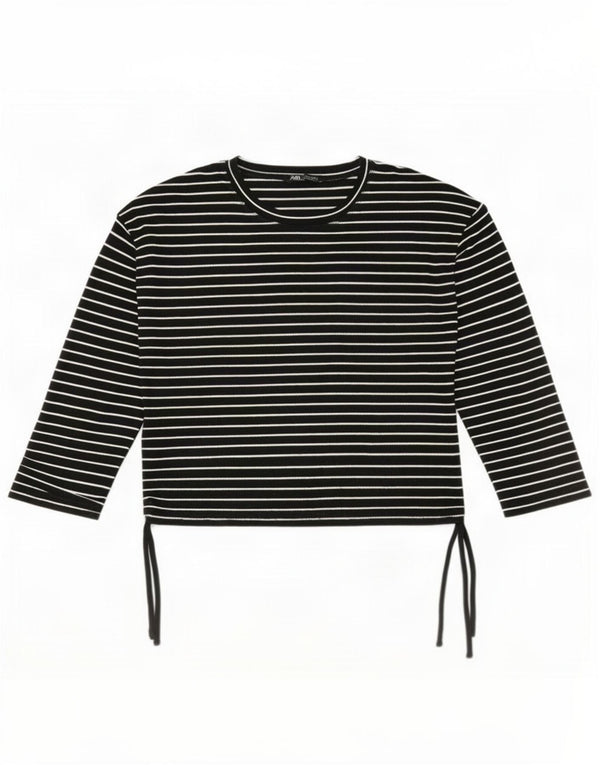 Zara Womens Top Long Sleeve UK 16 Large Black Pinstripe Polyester