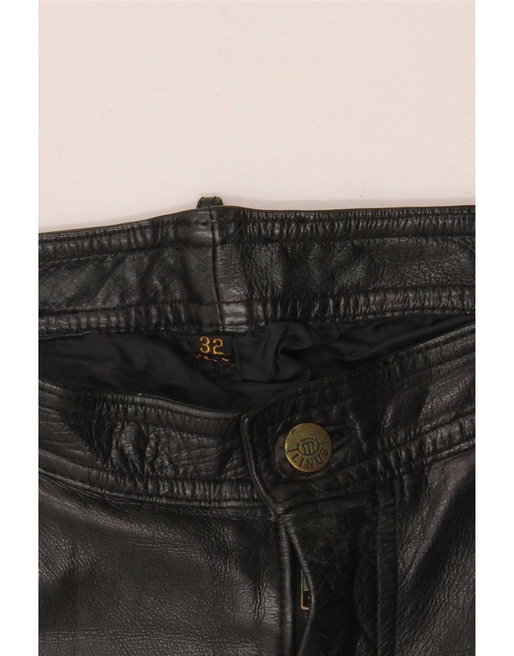 Linus Mens Leather Biker Trousers W32 L30 Black