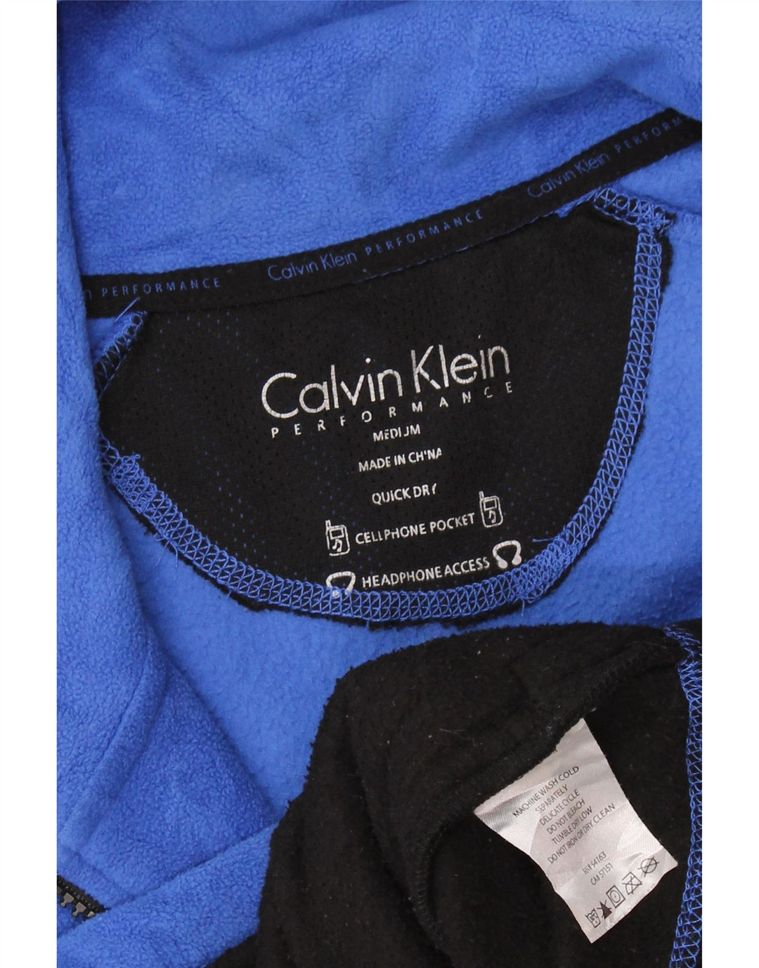 Calvin Klein Womens Graphic Fleece Jacket UK 14 Medium Blue Colourblock
