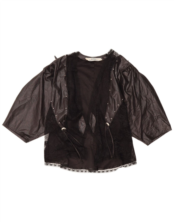 VINTAGE Womens 3/4 Sleeve Cardigan Top UK 10 Small Black