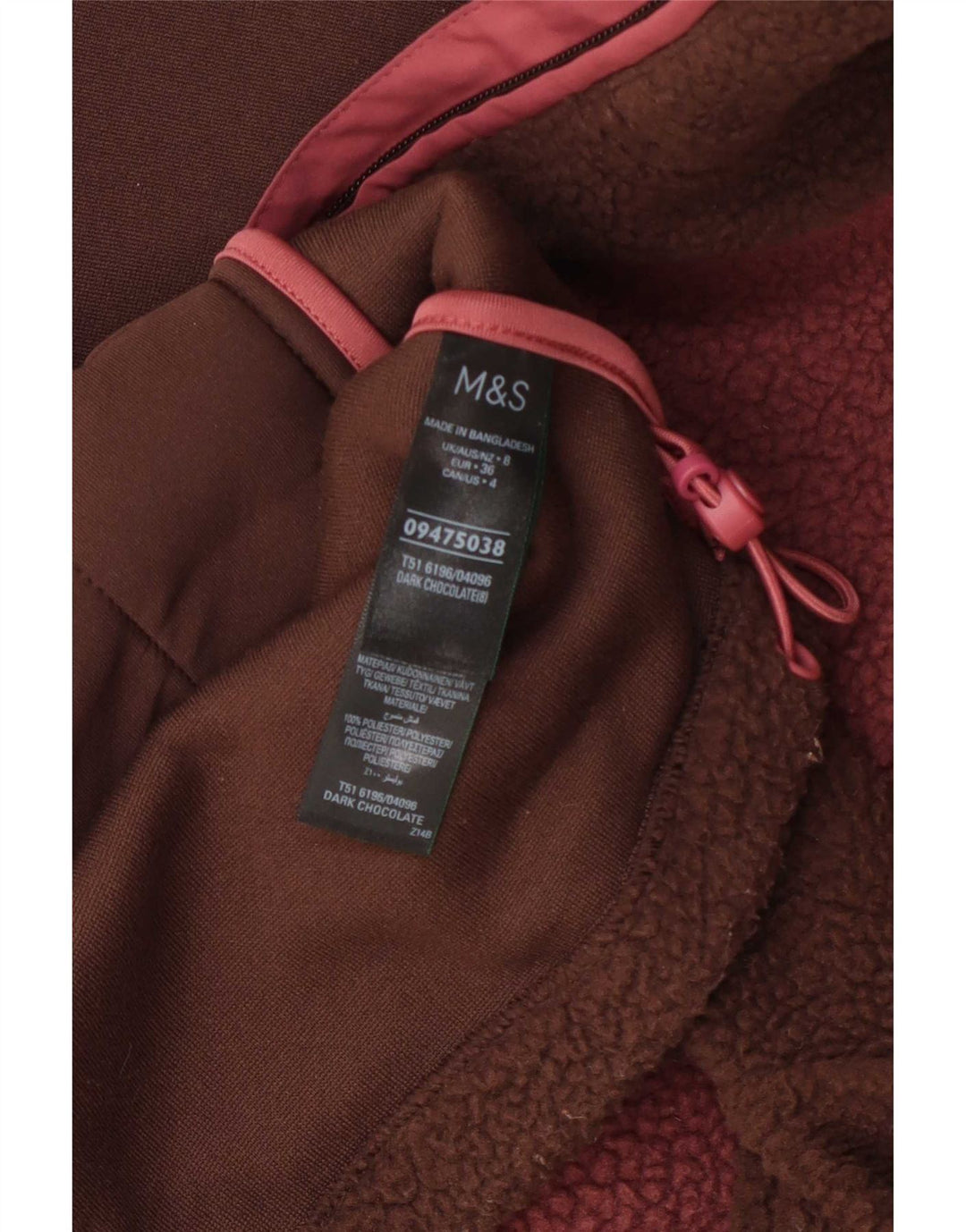 Marks & Spencer Womens Oversized Fleece Jacket UK 8 Small Brown Colourblock