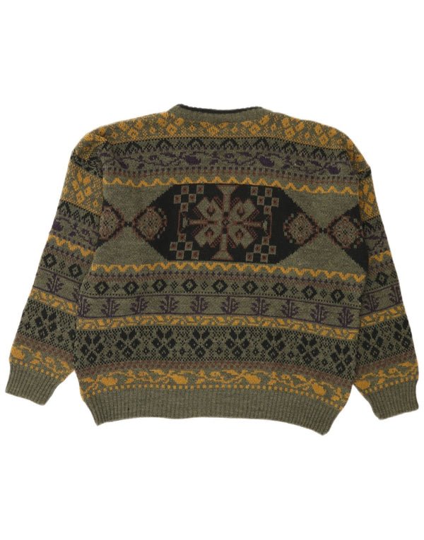 C.C.Concord Mens Boat Neck Jumper Sweater Large Green Fair Isle Acrylic