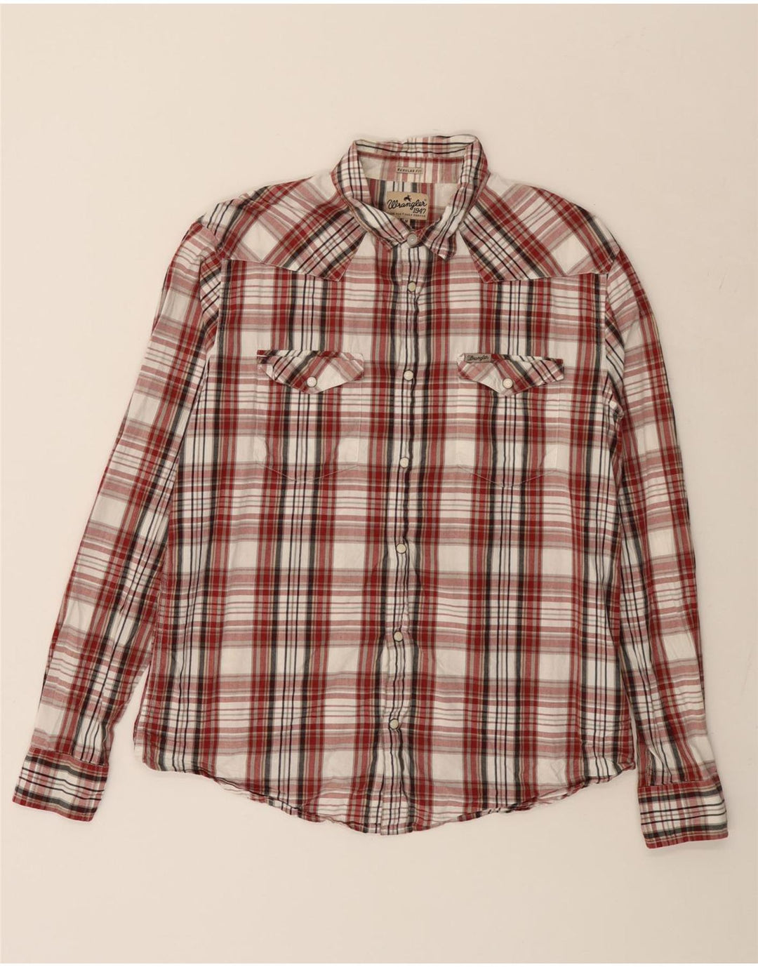 WRANGLER Mens Regular Fit Shirt Medium Red Check Cotton