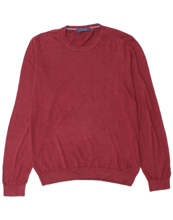 Trussardi Jeans Mens Crew Neck Jumper Sweater Large Burgundy Cotton