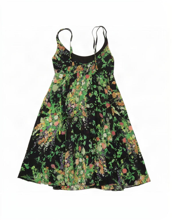 Katharine Hammett Womens Sleeveless A-Line Dress UK 8 Small Black Floral