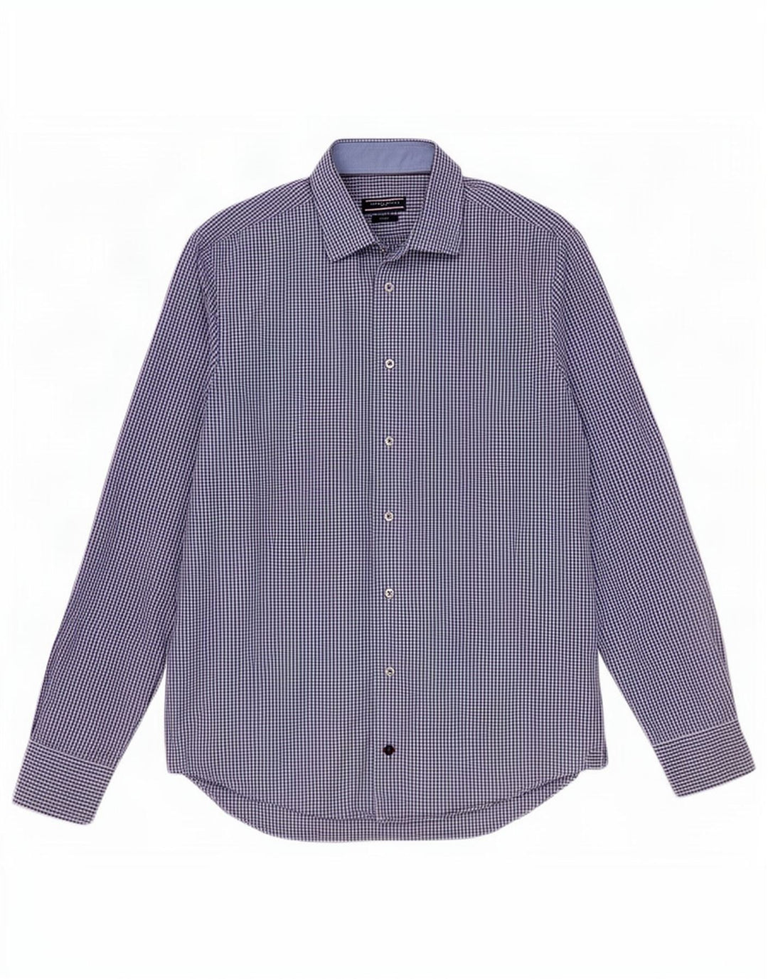Tommy Hilfiger Mens Fitted Shirt Size 39 15 1/2 Medium Blue Gingham Cotton