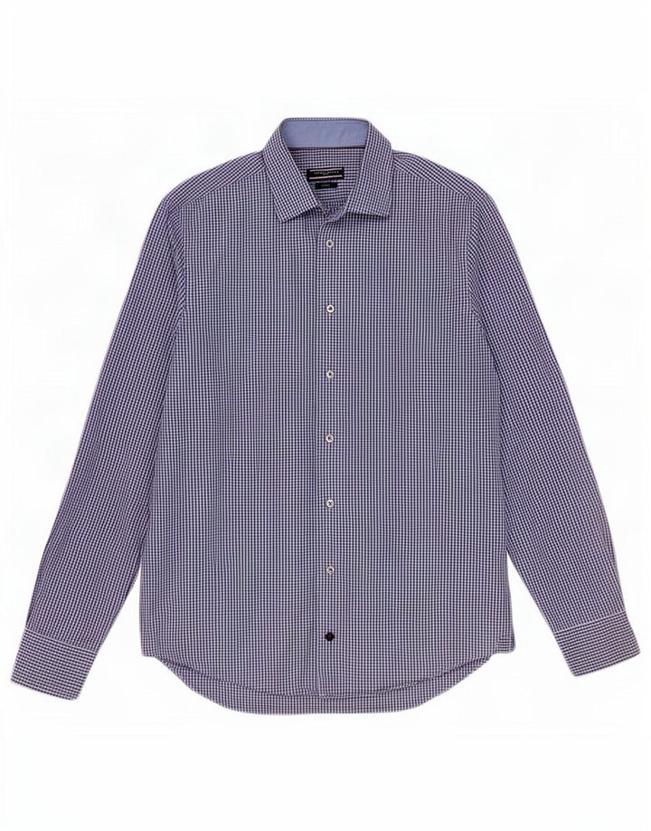 Tommy Hilfiger Mens Fitted Shirt Size 39 15 1/2 Medium Blue Gingham Cotton