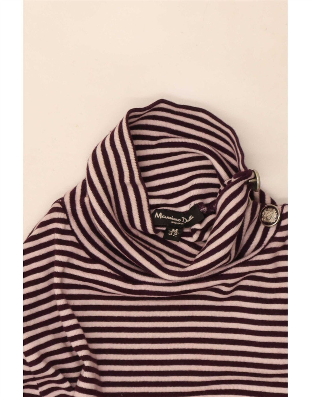 Massimo Dutti Womens Button Neck Jumper Sweater UK 12 Medium Purple Striped