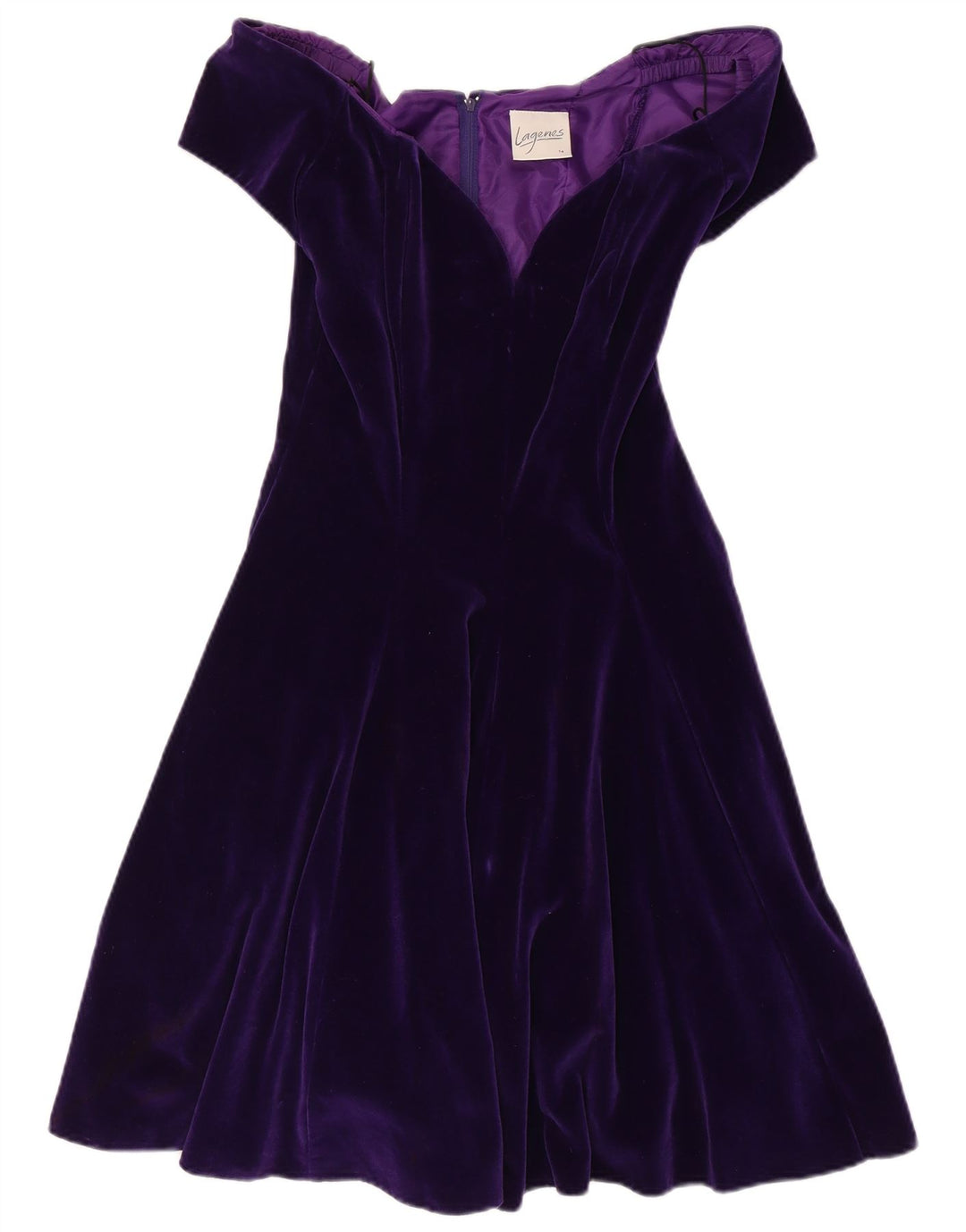 VINTAGE Womens Velvet Off Shoulder Dress UK 14 Medium  Purple Cotton