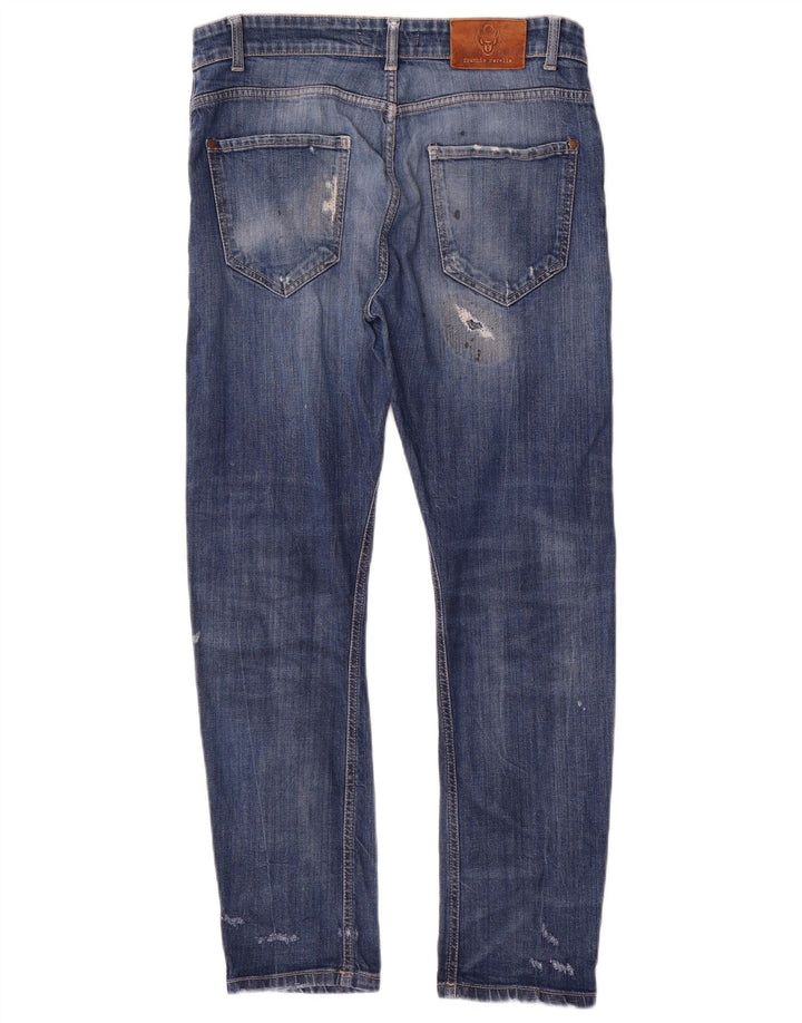 Frankie Morello Mens Distressed Slim Jeans W34 L29 Blue Cotton