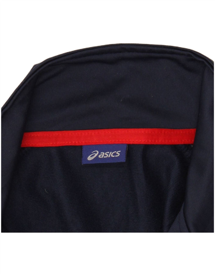 ASICS Mens Tracksuit Top Jacket Small Navy Blue Colourblock Polyester