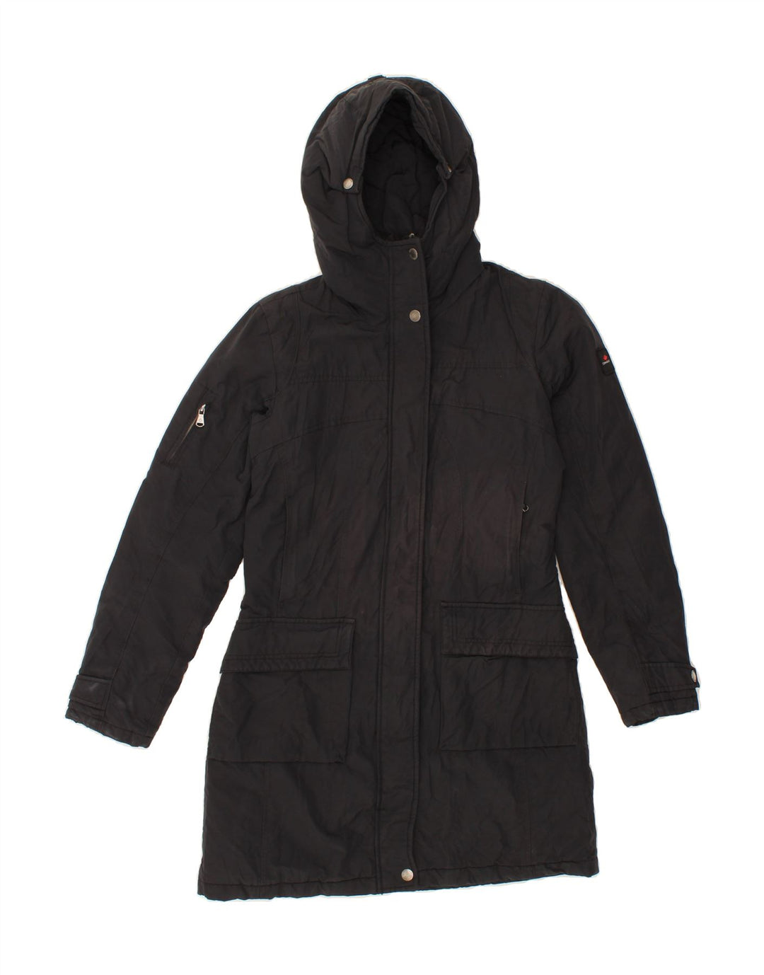 CANADIENS Womens Hooded Windbreaker Coat IT 42 Medium Black Cotton Vintage Canadiens and Second-Hand Canadiens from Messina Hembry 