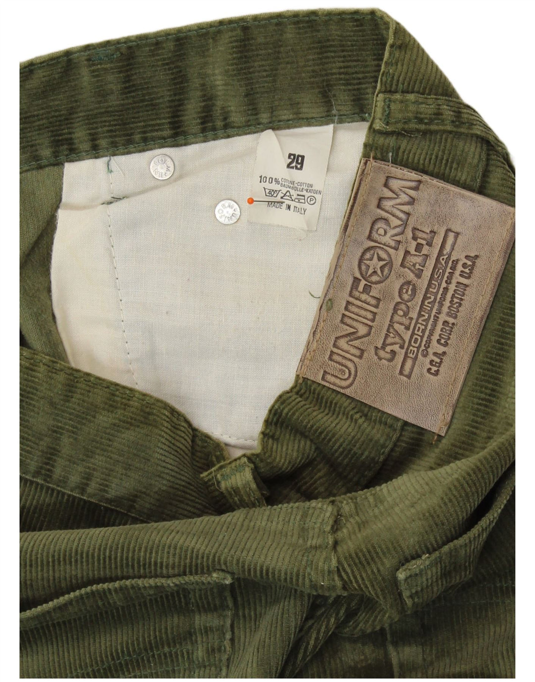 UNIFORM Womens Straight Corduroy Trousers W29 L28 Khaki Cotton