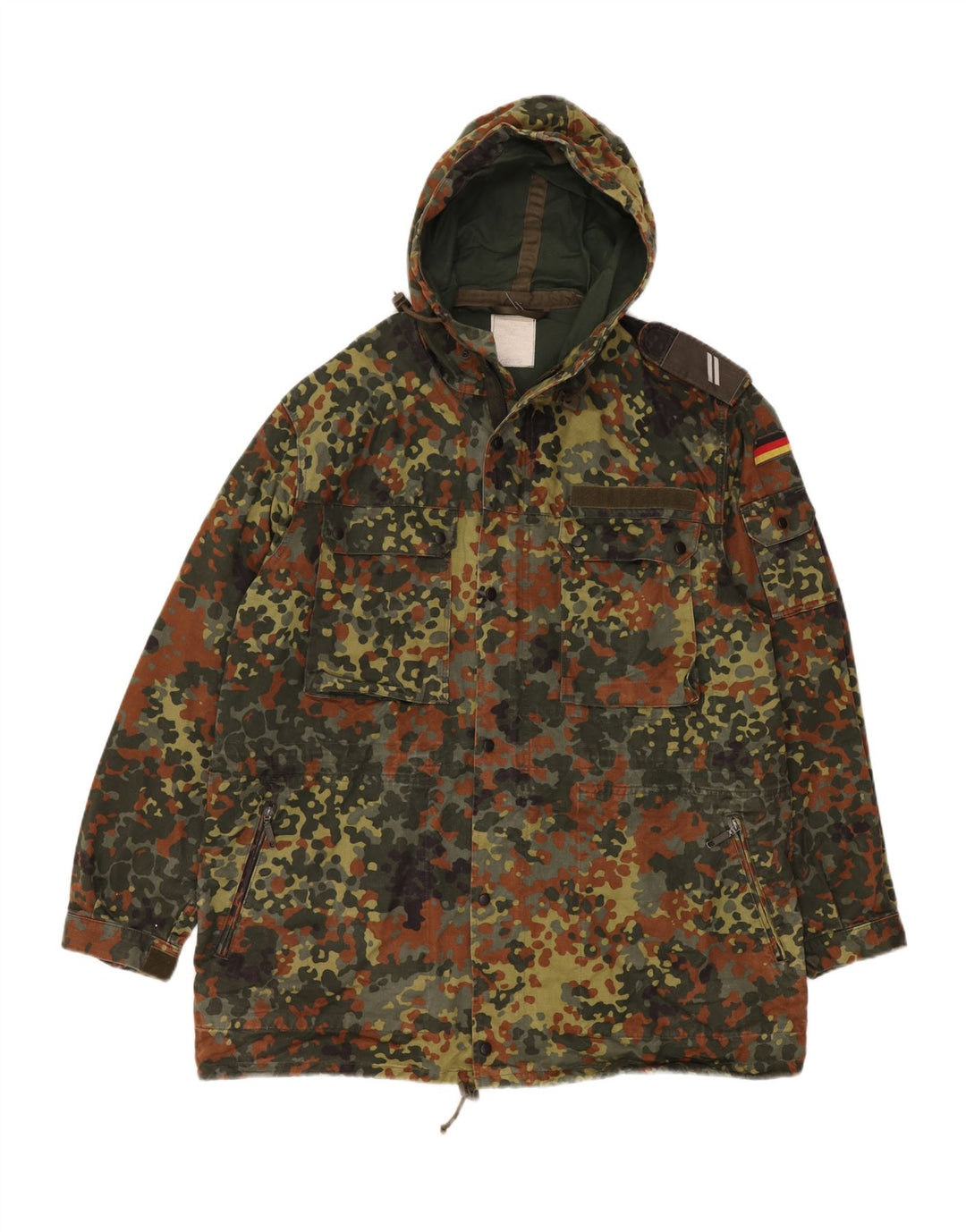 Vintage Mens Hooded Military Jacket UK 40 Large Khaki Camouflage